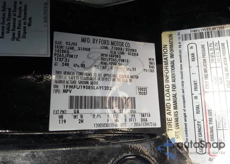 2005 Ford Expedition Limited из США, поврежденный, VIN 1FMFU19585LA91202